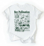 Flat lay of a white bee pollination shirt brown gardening t shirt beekeeper gift plant lover botanical science design on a white background 
