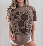 botanical floral t shirt with vintage wildflower illustration in espresso, cottagecore gardener gift tee