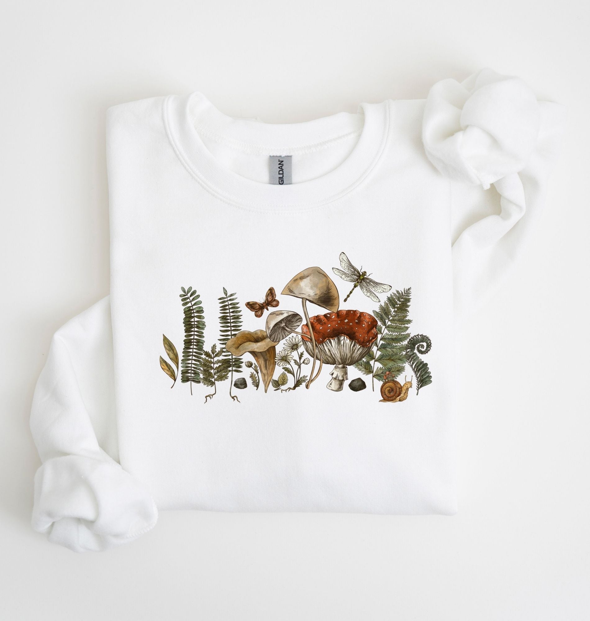 Botanical mushroom sweatshirt with vintage forest illustration, cottagecore nature gardener gift