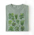 Botanical plant illustration shirt with green houseplants, perfect gardener gift for plant lovers and nature fans