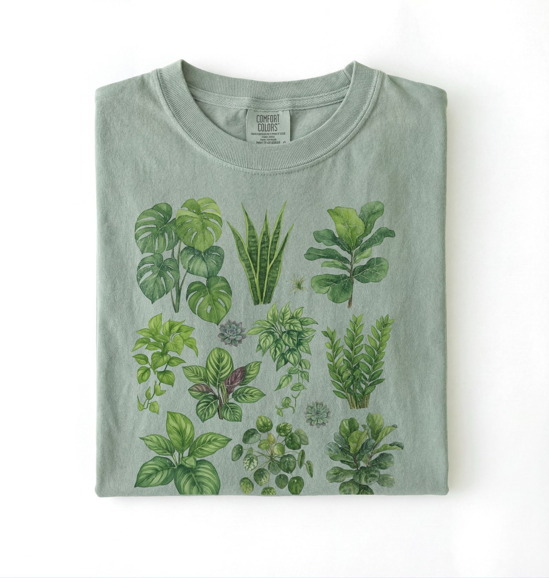 Botanical plant illustration shirt with green houseplants, perfect gardener gift for plant lovers and nature fans