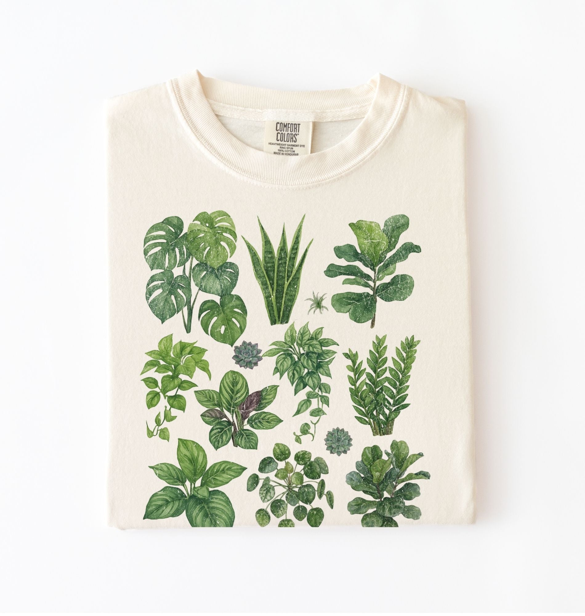 Botanical plant illustration shirt with green houseplants, perfect gardener gift for plant lovers and nature fans