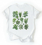 Flat lay of a Botanical plant illustration shirt with green houseplants, perfect gardener gift for plant lovers and nature fans on a white background 