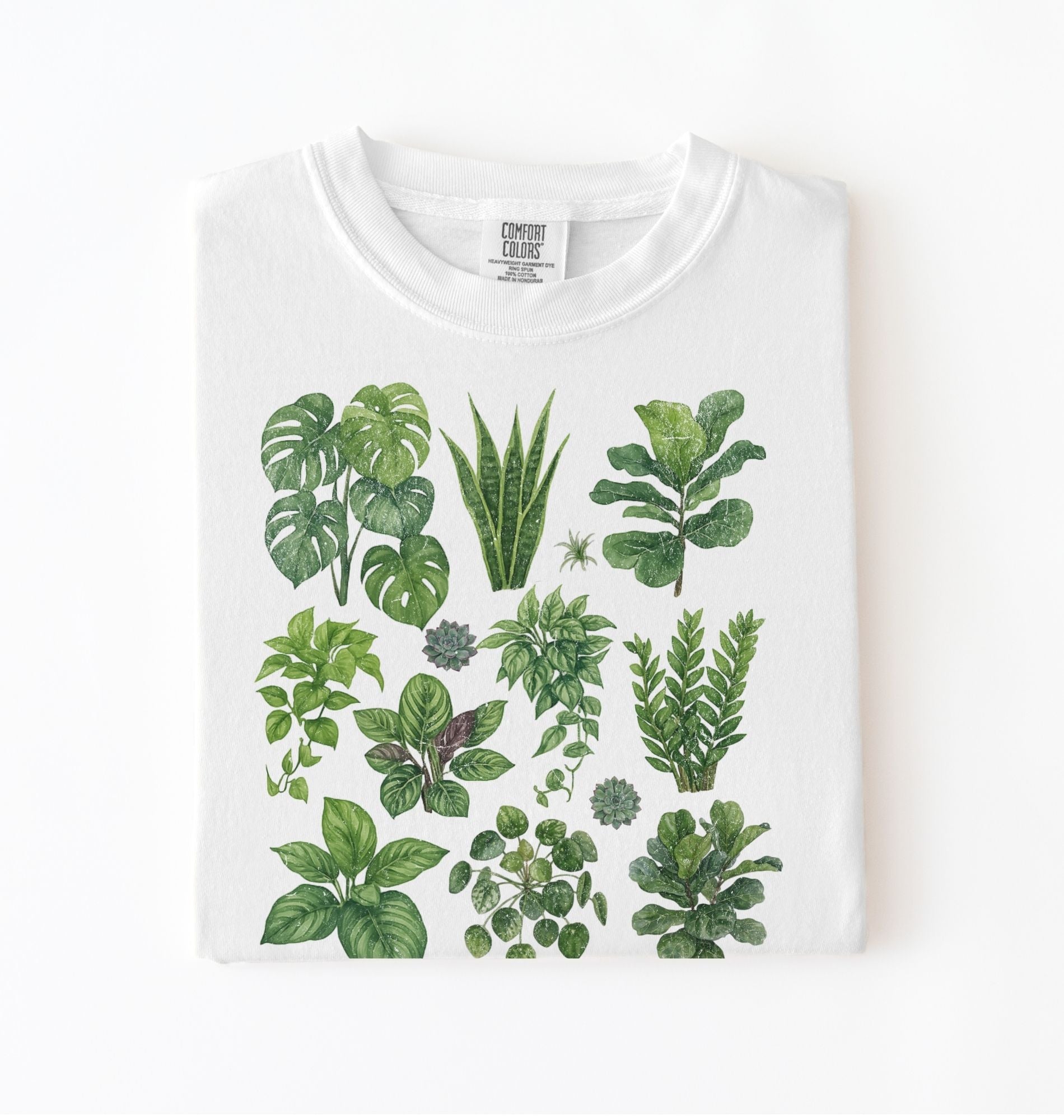 Botanical plant illustration shirt with green houseplants, perfect gardener gift for plant lovers and nature fans