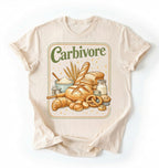 Flay lay of a natural carbivore bread lover shirt funny baking gift for sourdough fans and bread lovers aesthetic t-shirt on a white background