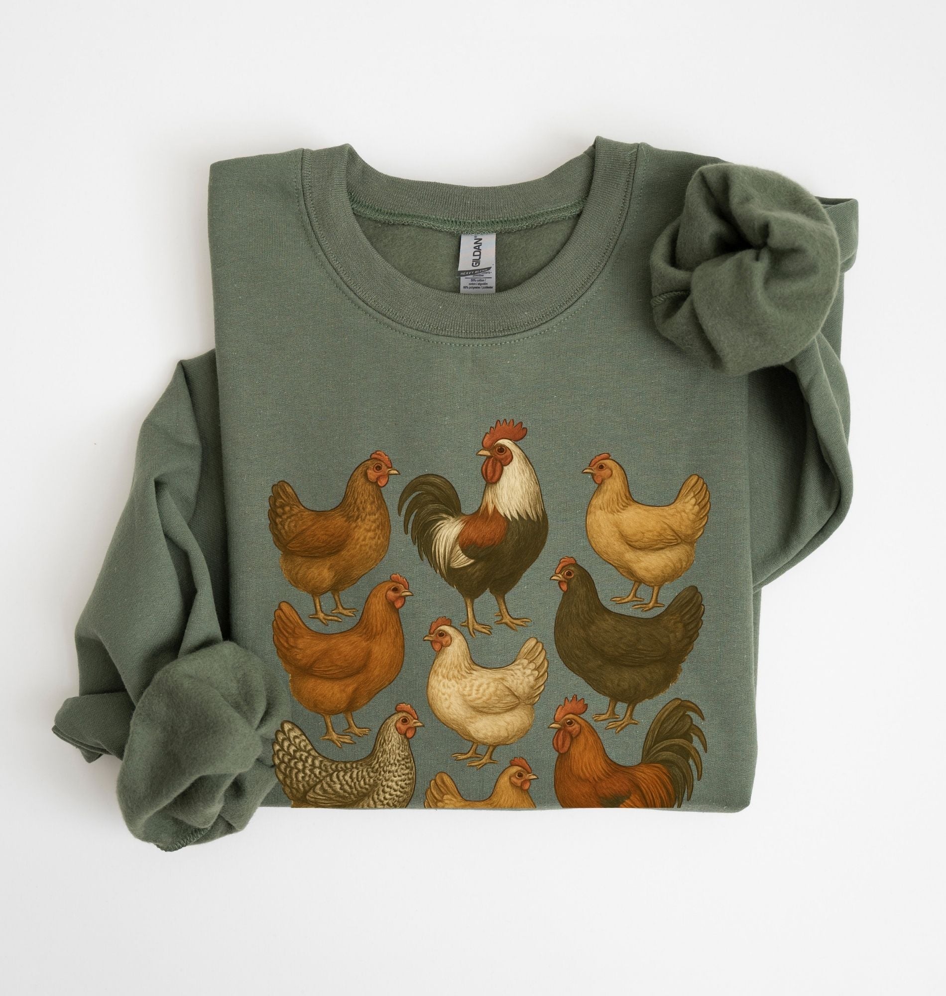 Chicken breeds sweatshirt with illustrated farm chickens for chicken lovers