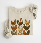 Chicken breeds sweatshirt with illustrated farm chickens for chicken lovers