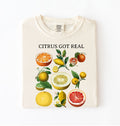 Vintage citrus fruit graphic t-shirt with lemons oranges and grapefruit botanical illustration