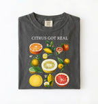Vintage citrus fruit graphic t-shirt with lemons oranges and grapefruit botanical illustration