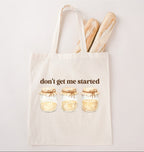 Reusable canvas tote bag with sourdough starter illustration and baking theme
