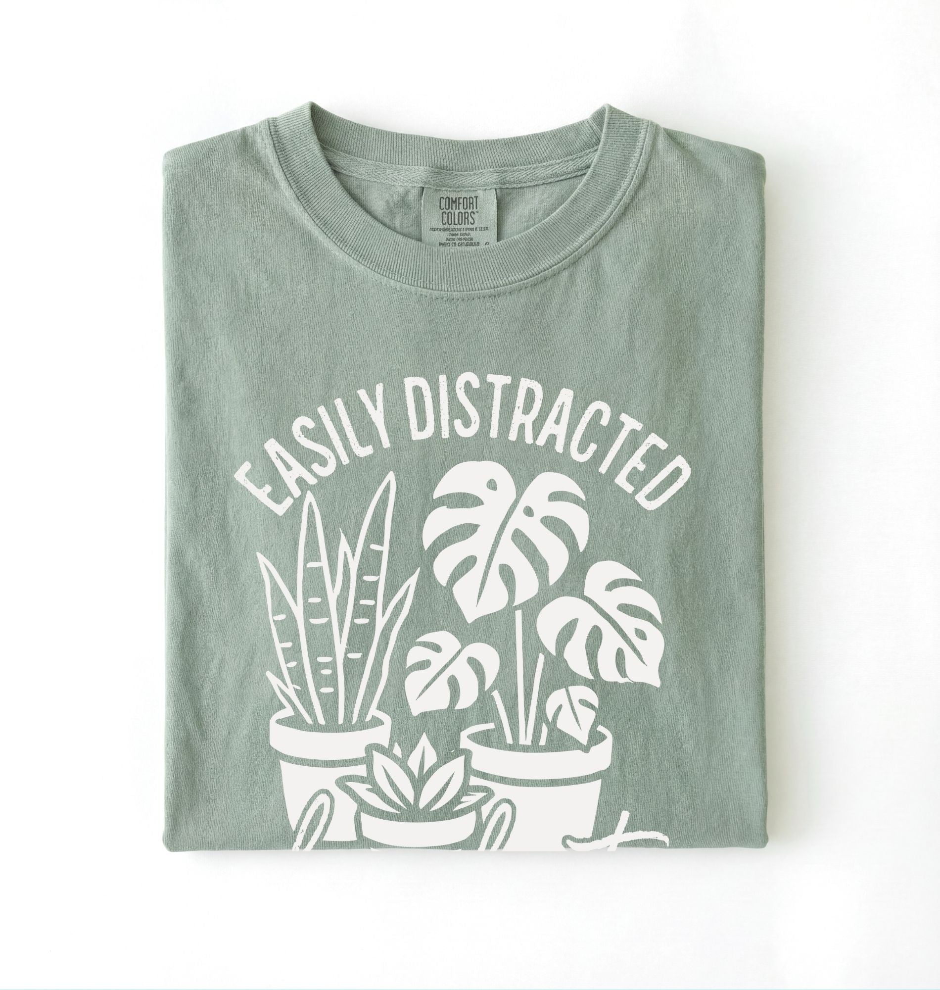 easily distracted by plants t shirt with houseplant illustration plant lover gift