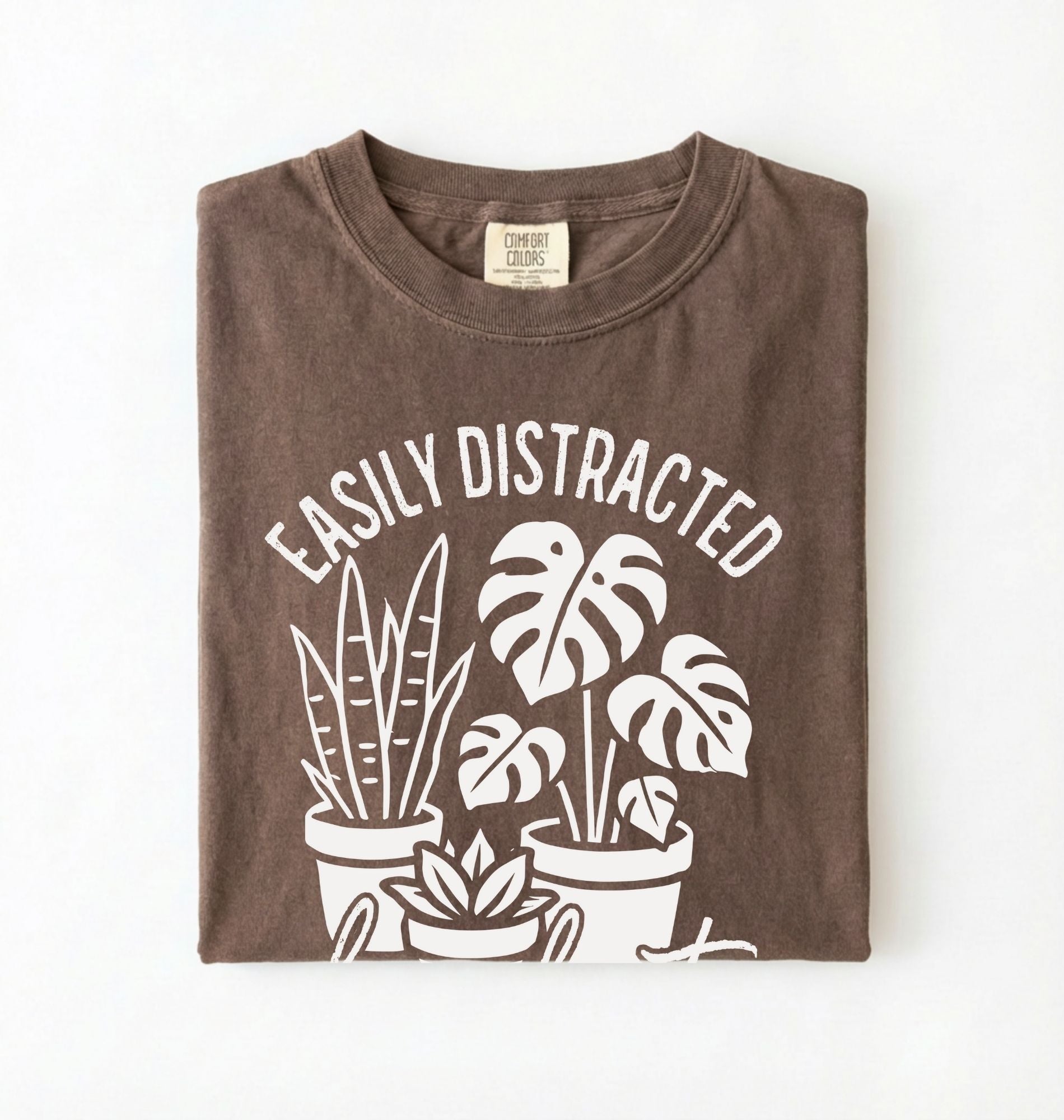 easily distracted by plants t shirt with houseplant illustration plant lover gift