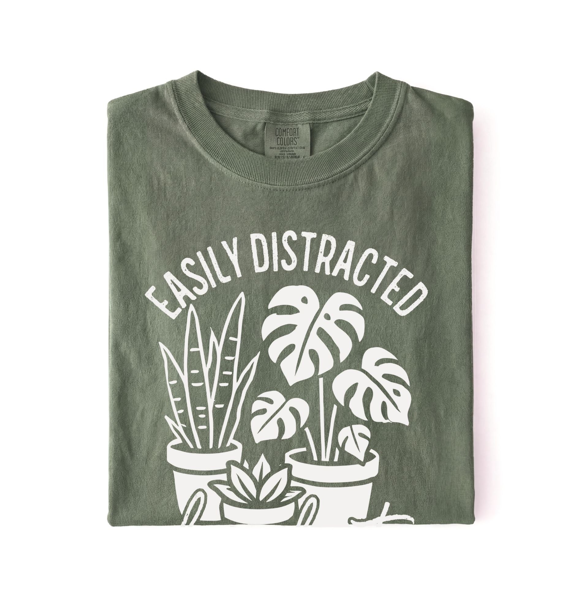 easily distracted by plants t shirt with houseplant illustration plant lover gift