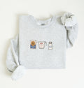 Flat lay of an ash flour water salt sweatshirt with flour bag measuring cup and salt shaker for bread bakers on a white background 