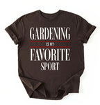Flat lay of a Funny gardening shirt that says Gardening Is My Favorite Sport, perfect gardener gift for plant lovers on a white background 