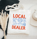 Funny local dealer bread tote bag featuring artisan bread and baking illustrations