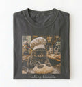 Flat lay of a pepper making biscuits cat shirt with chef cat kneading dough funny baker and cat lover gift on a white background 