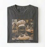 Flat lay of a pepper making biscuits cat shirt with chef cat kneading dough funny baker and cat lover gift on a white background 
