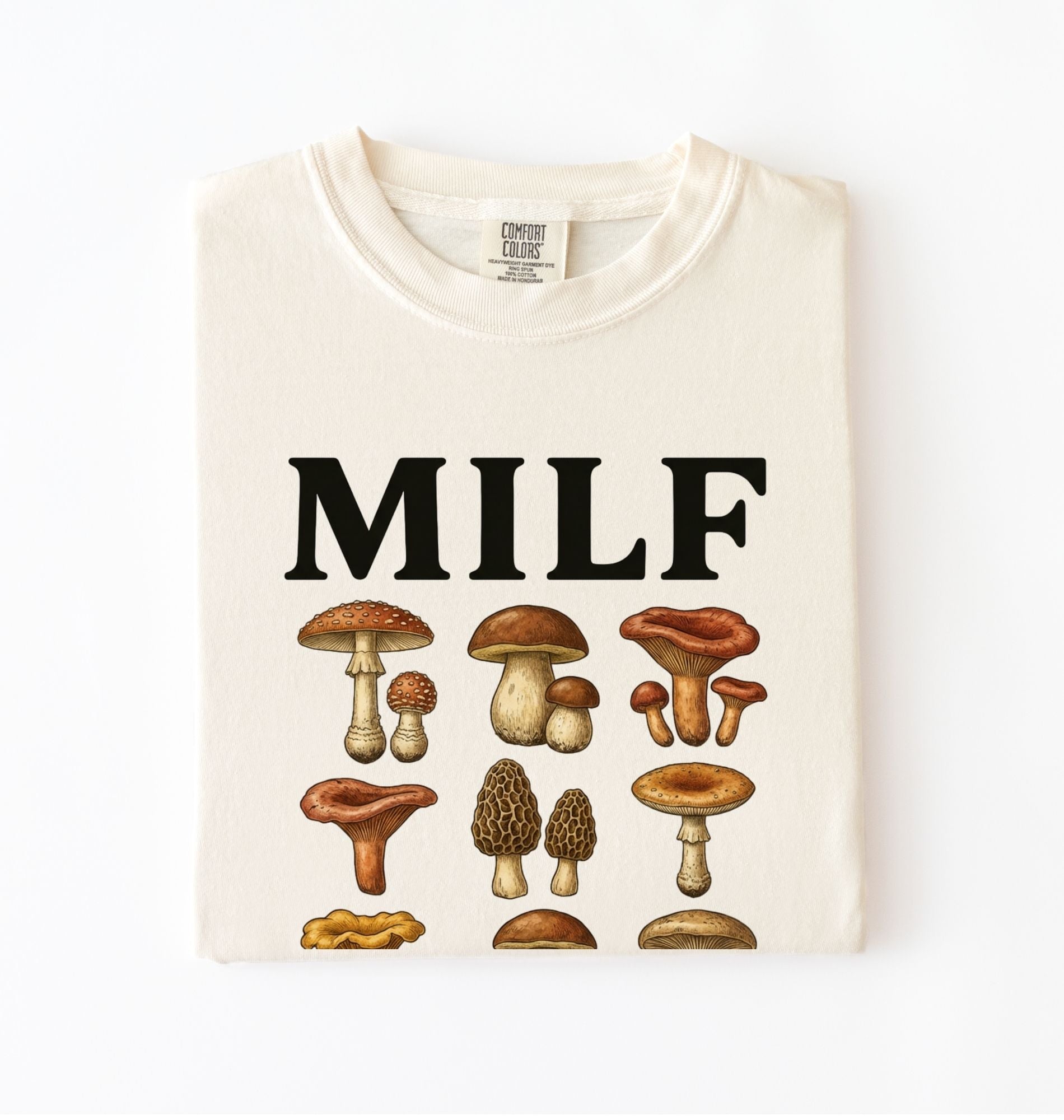 Funny MILF mushroom shirt with illustrated fungi design gardener gift tee