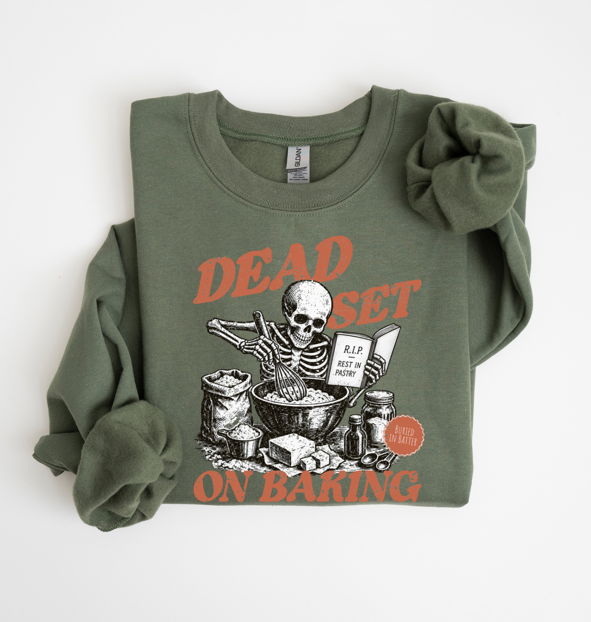 Dead Set on Baking Sweatshirt — Skeleton Baker Graphic Crewneck