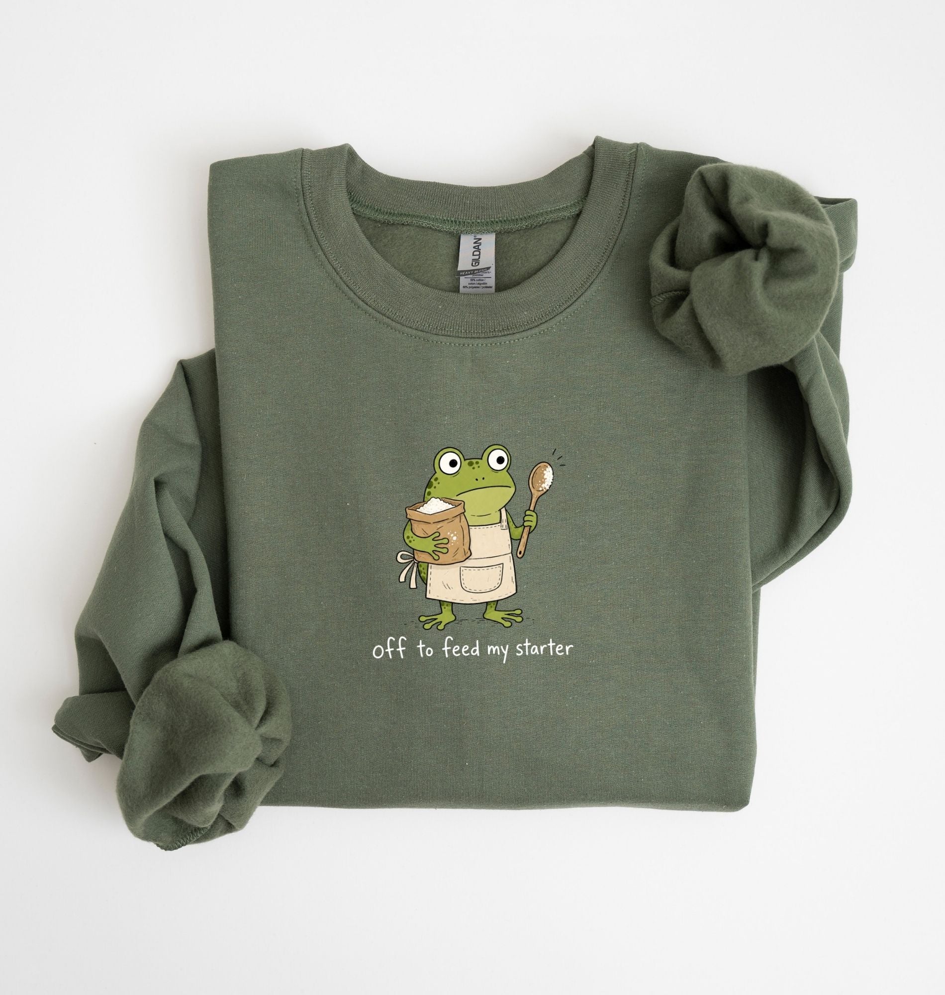 Cute Frog Holding Coffee Crewneck Sweatshirt — 'But First Coffee' Graphic
