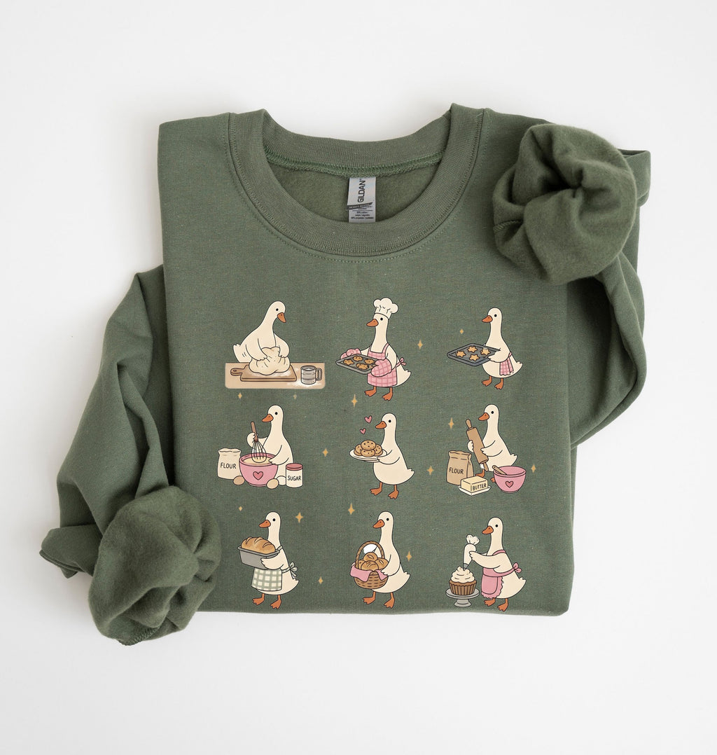 Crewneck Sweatshirt | Cute Goose Characters Graphic Pullover
