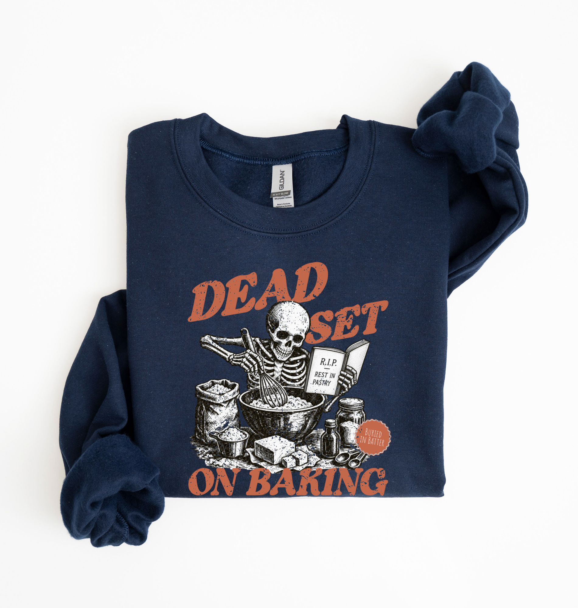 Dead Set on Baking Sweatshirt — Skeleton Baker Graphic Crewneck