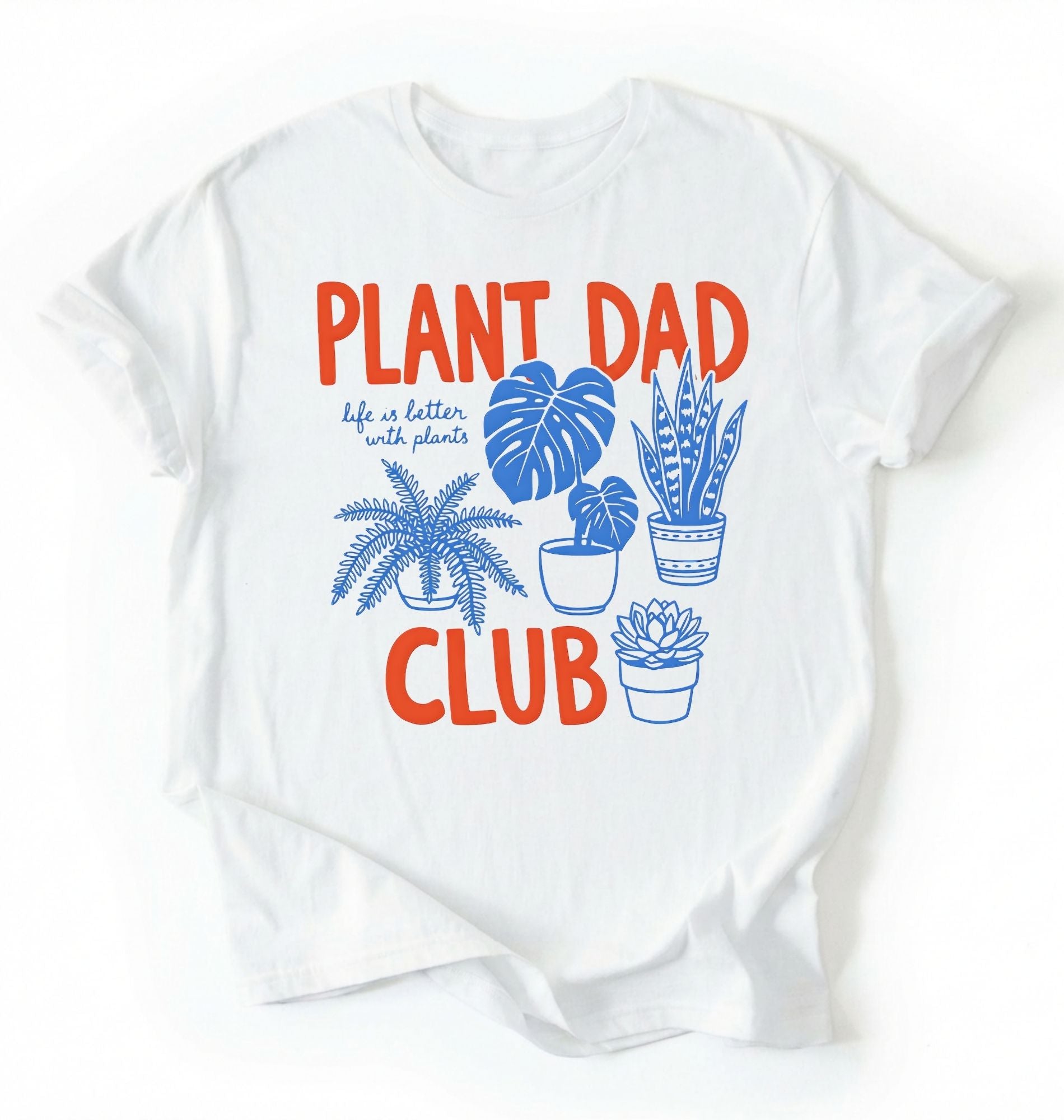 Flat lay of an white Funny plant lover shirt featuring botanical illustrations and bold lettering on white background 