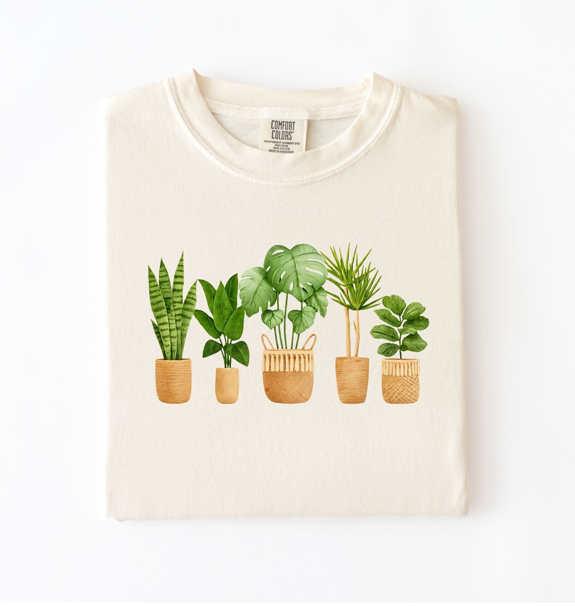 Houseplant lineup t-shirt with illustrated potted plants, cozy ivory tee, perfect gift for plant lovers