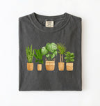 Houseplant lineup t-shirt with illustrated potted plants, cozy pepper tee, perfect gift for plant lovers