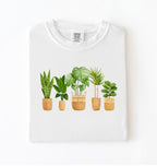 Houseplant lineup t-shirt with illustrated potted plants, cozy white tee, perfect gift for plant lovers