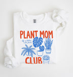 Flat lay of a white Plant mom club sweatshirt with houseplant illustrations perfect gift for plant lovers and indoor plant enthusiasts on a white background