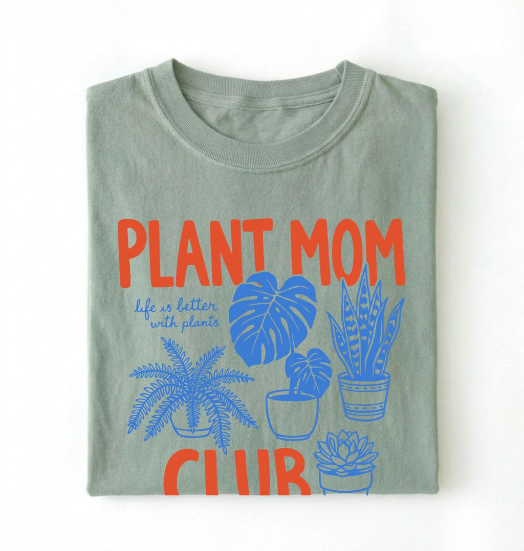 Plant Mom Club t-shirt with illustrated houseplants, perfect plant lover and gardener gift