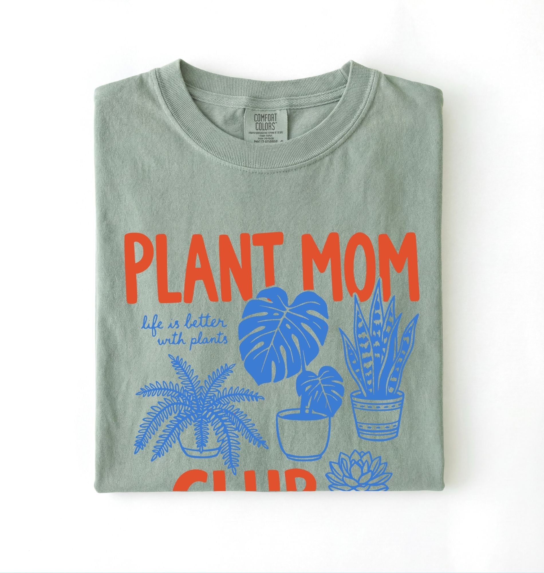 Plant Mom Club t-shirt with illustrated houseplants, perfect plant lover and gardener gift