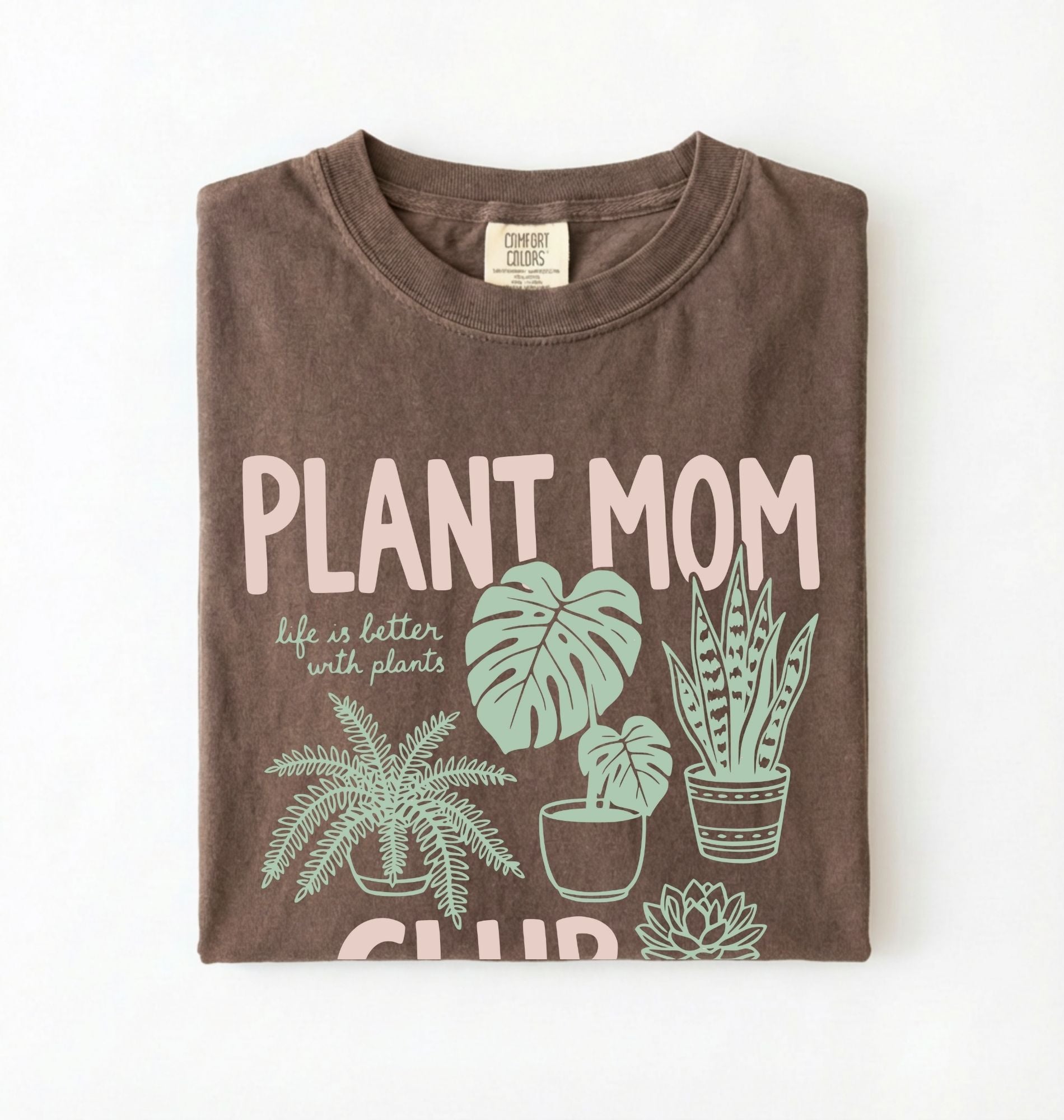 Plant Mom Club t-shirt with illustrated houseplants, perfect plant lover and gardener gift