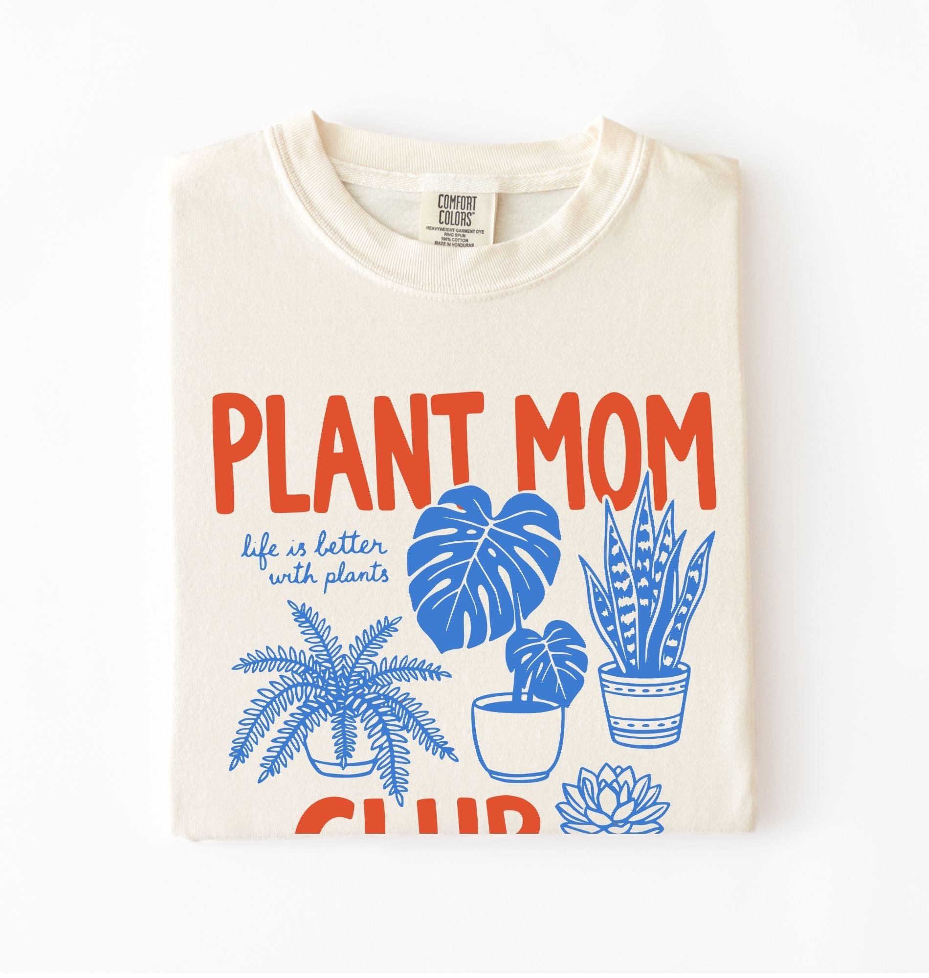 Plant Mom Club t-shirt with illustrated houseplants, perfect plant lover and gardener gift