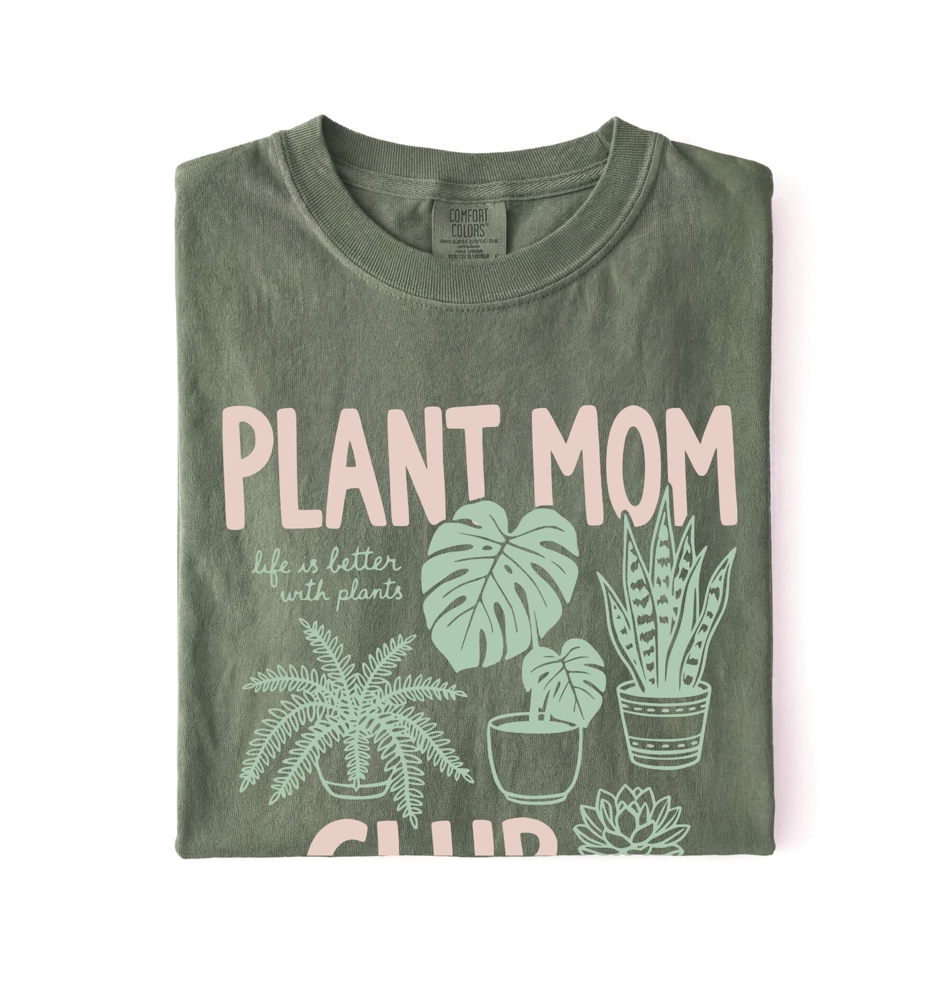 Plant Mom Club t-shirt with illustrated houseplants, perfect plant lover and gardener gift