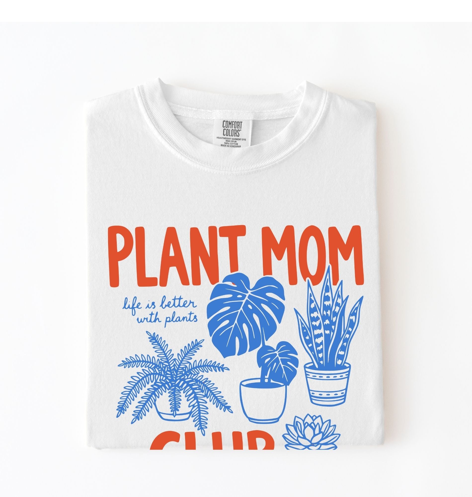 Plant Mom Club t-shirt with illustrated houseplants, perfect plant lover and gardener gift