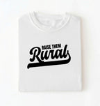 Flat lay of a Raise Them white country graphic shirt on pepper tee for farm families and rural lifestyle lovers on a white background 