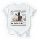Flat lay of a white Silkie chickens t-shirt with vintage poultry illustration, soft white tee for chicken lovers and farm gift on a white background 