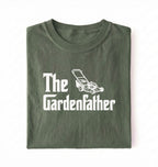 Flat lay of a the gardenfather shirt moss funny gardening dad t shirt plant lover gift on a white background 