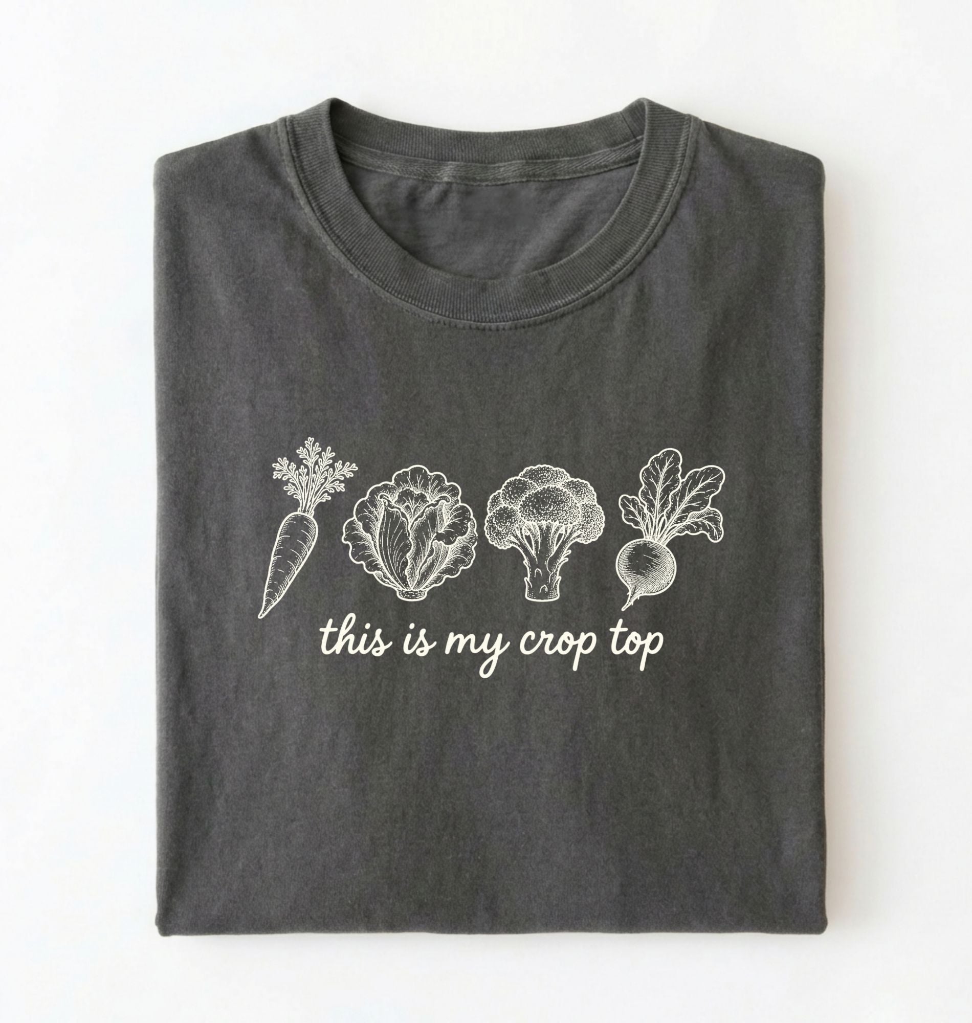 Flat lay of a pepper this is my crop top shirt brown funny gardening t shirt vegetable lover cottagecore gift on a white background 