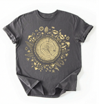Flat lay of a dark chocolate tree rings shirt with forest and botanical design brown aesthetic nature lover gift t-shirt on a white background 