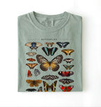 Vintage butterfly chart t-shirt featuring colorful butterfly species illustration, nature lover gardener gift