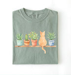 Watercolor plants and cat t-shirt with botanical illustration, perfect plant lover and cat lover gift