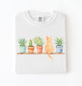 Watercolor plants and cat t-shirt with botanical illustration, perfect plant lover and cat lover gift