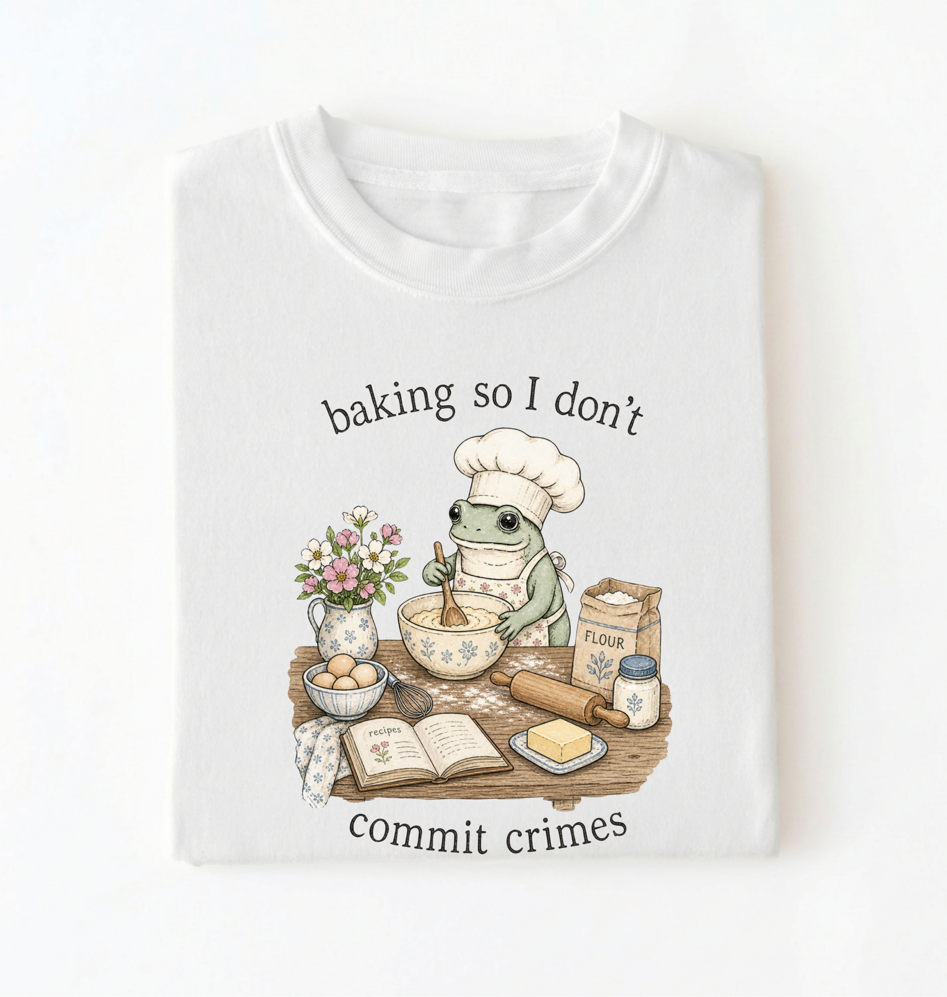 Baking So I Don't Commit Crimes | Cute Frog Baker Graphic Tee