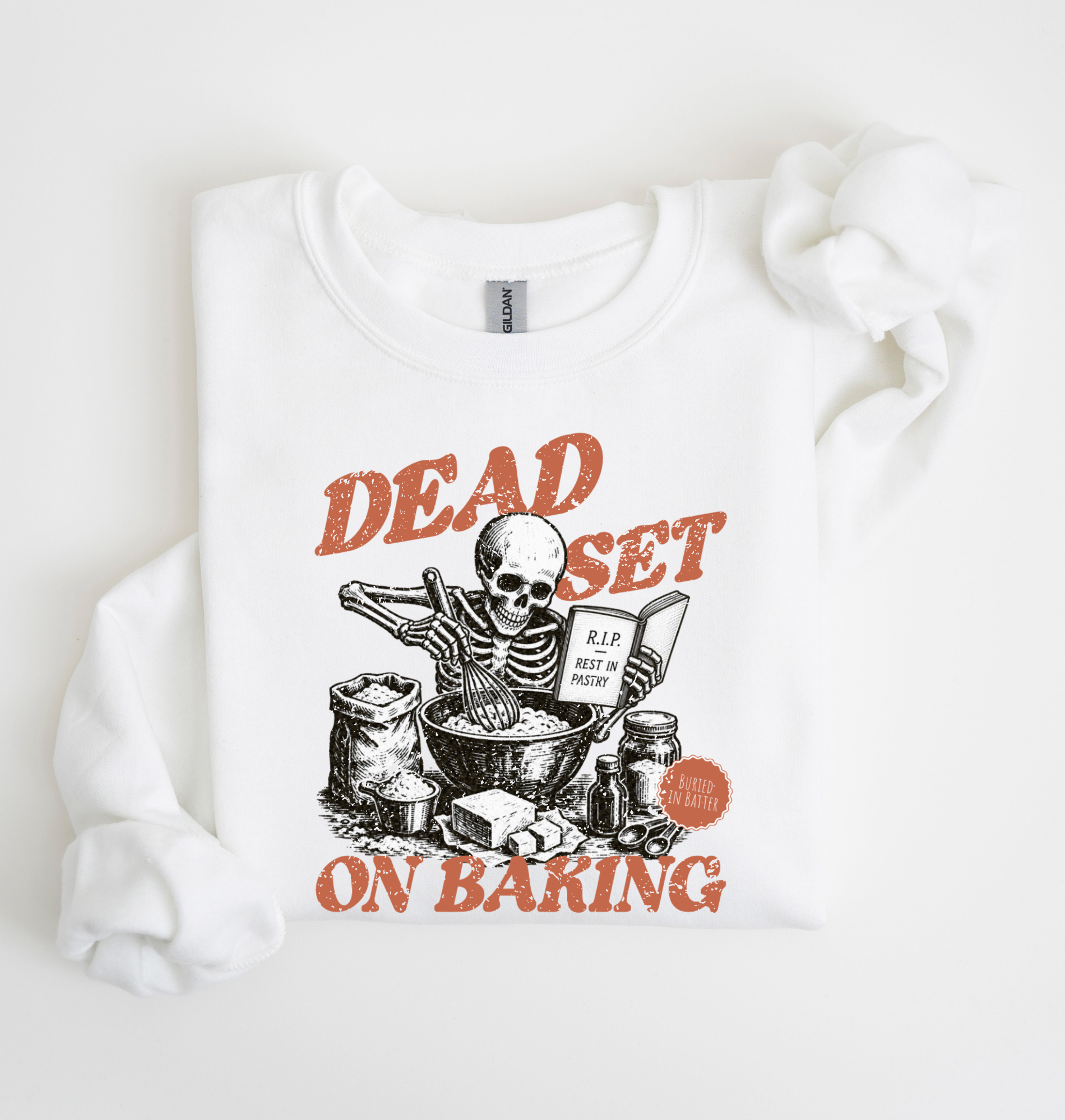 Dead Set on Baking Sweatshirt — Skeleton Baker Graphic Crewneck